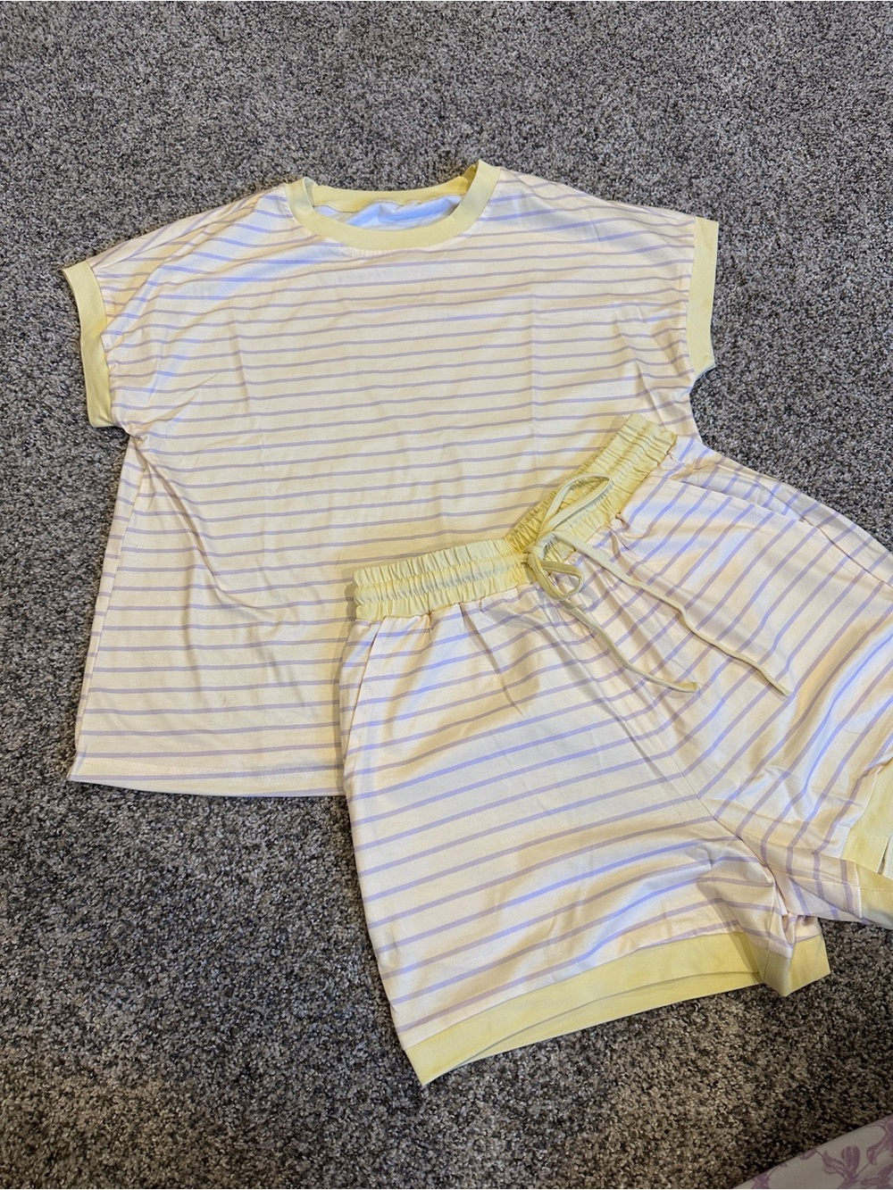 Yellow Striped Short Sleeve Set - Soft Cotton Blend
